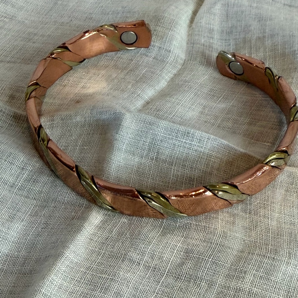 Copper and Gold Tone Magnetic Bracelet -Adjustable Cuff - Chi, Ancient practice